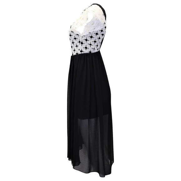 Sandro Paris Lace Trim Midi Dress in Black and White - Picture 11 of 15